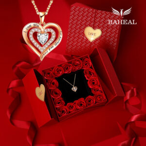 BAHEAL Necklace with Rose Box Gift For Her