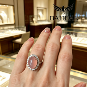 RING001 925 silver pink jade ring